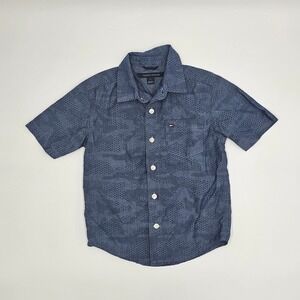 Tommy Hilfiger Boys Short Sleeve Button Up Shirt Blue Star Pattern Size 5